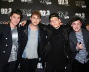 Rixton (Jake Roche, Charley Bagnall, Lewi Morgan and Danny Wilkin) in studio at 92.3 NOW FM in NYC with midday host Niko. (Photo: Joe Cingrana/92.3 NOW